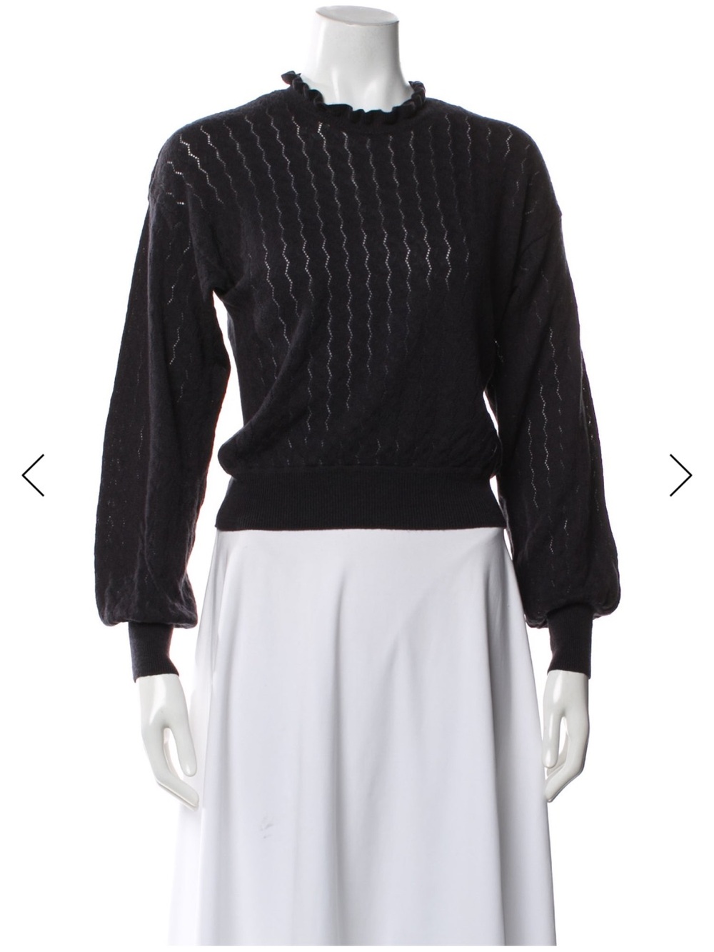 Joie Black Eyelet Crewneck Sweater with Ruffled Collar luxury collection USA S